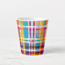 Caneca De Café Latte Xadrez Colorido com Monograma da Moda Wexford