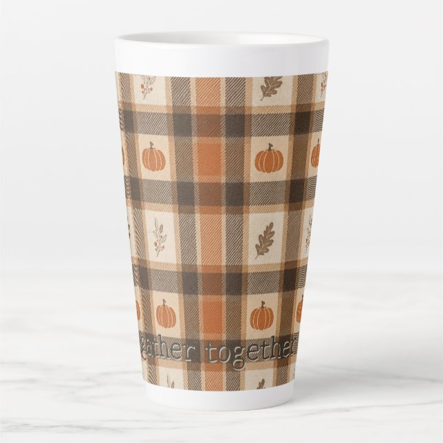 Caneca De Café Latte Xadrez de Abóbora de Outono (Frente)