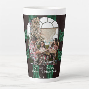 Caneca De Café Latte Xadrez de búfalos verdes