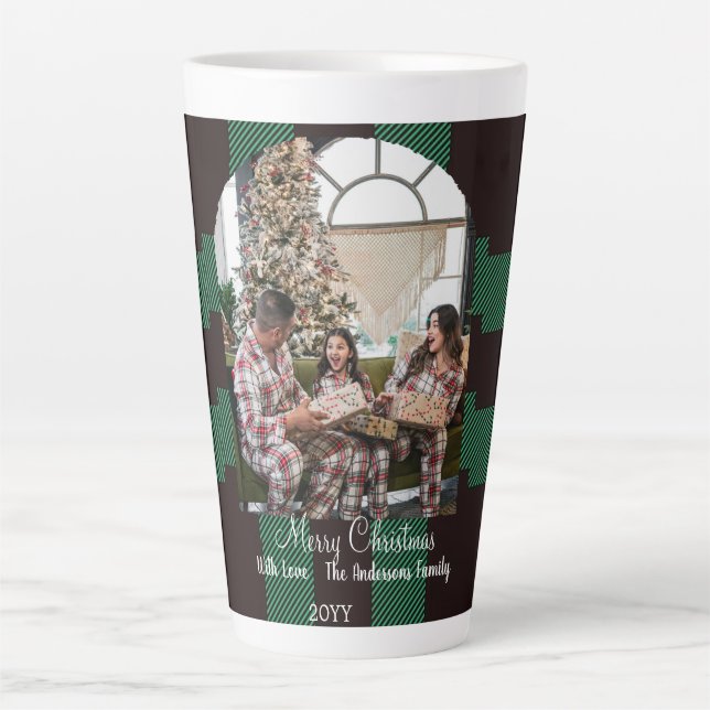 Caneca De Café Latte Xadrez de búfalos verdes (Frente)
