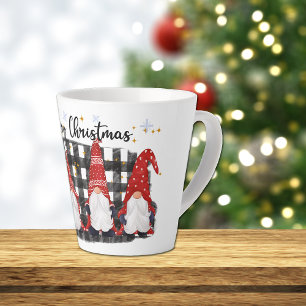 Caneca De Café Latte Xadrez de Buffalo - Gnomos Feliz de Natal