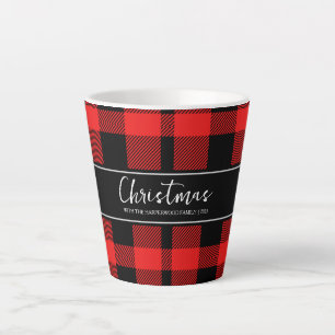 Caneca De Café Latte Xadrez de Buffalo Mínima do Natal Nome da Família