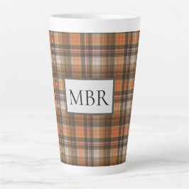 Caneca De Café Latte Xadrez de Colunas do outono Adicionar Monograma