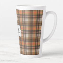 Caneca De Café Latte Xadrez de Colunas do outono Adicionar Monograma