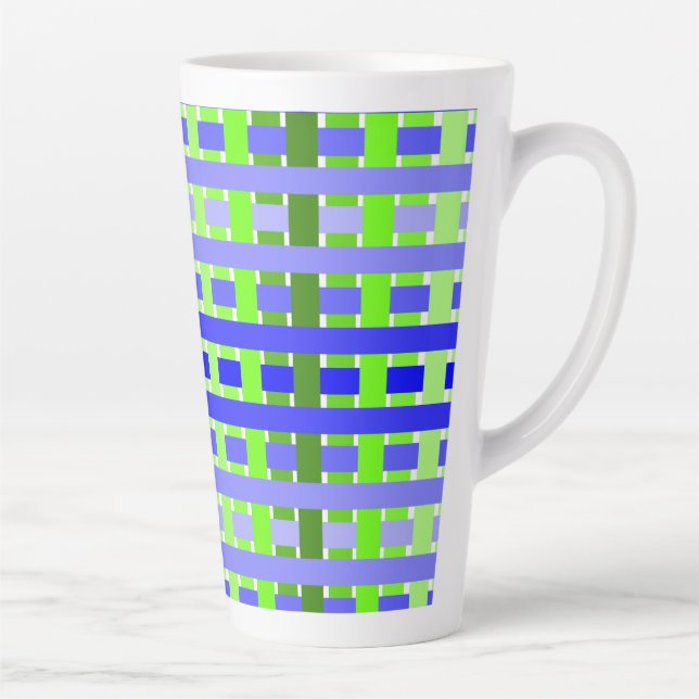 Caneca De Café Latte Xadrez de gradiente azul (Direita)