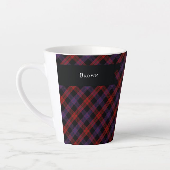 Caneca De Café Latte Xadrez Escocês Tradicional Marrom Grady Highland (Esquerda)