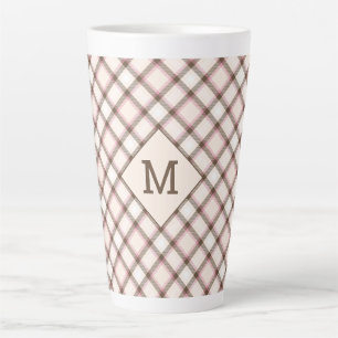 Caneca De Café Latte Xadrez Monograma Personalizada / Padrão Tartan