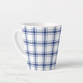 Caneca De Café Latte Xadrez náutico azul e branco