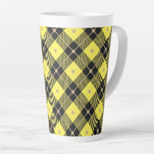 Caneca De Café Latte Xadrez Preto e Amarelo Lumberjack