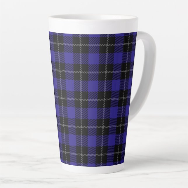 Caneca De Café Latte Xadrez Real Azul Preto (Ângulo direito)