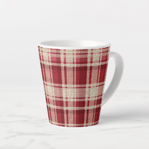Caneca De Café Latte Xadrezes de Creme Vermelho