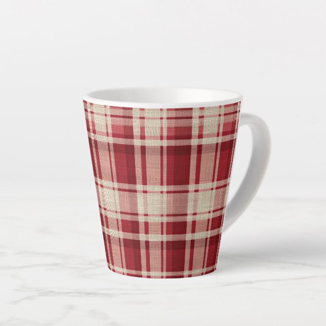 Caneca De Café Latte Xadrezes de Creme Vermelho (Ângulo direito)