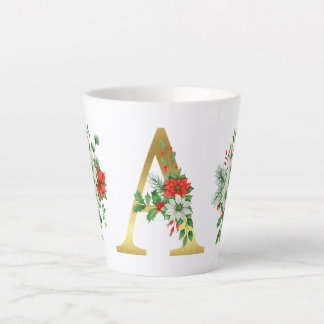Caneca De Café Latte Xmas Latte Mug Monograma - Letra Dourada Elegante