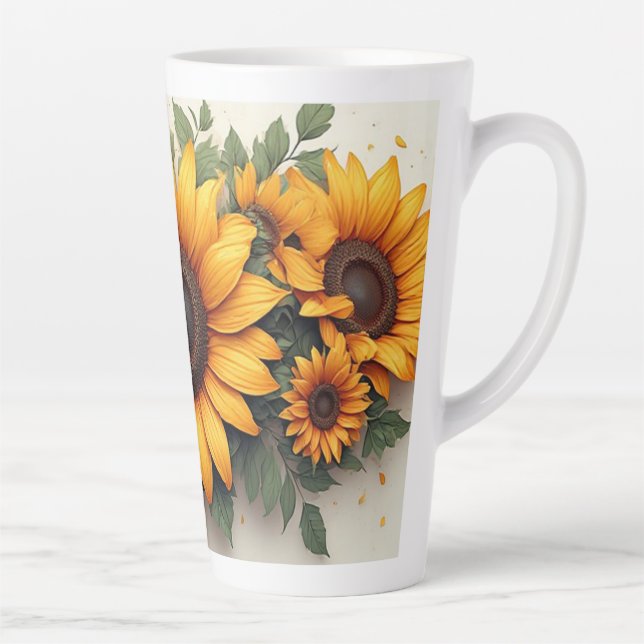 Caneca De Café Latte Yellow Sunflower Floral Art (Direita)