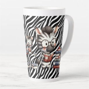 Caneca De Café Latte Zebra Lendo Livros.