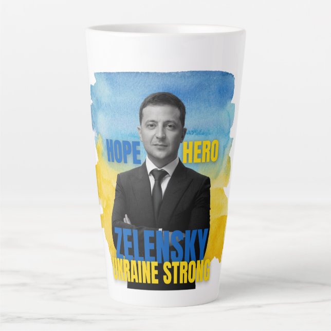 Caneca De Café Latte Zelensky Hope Hero Ucrânia Forte (Frente)