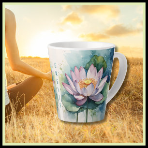 Caneca De Café Latte Zen Vibe Watercolor Pink Lotus Flor Lata Mug