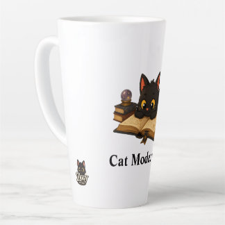 Caneca De Café Latte Ziggy o gato preto lendo um livro