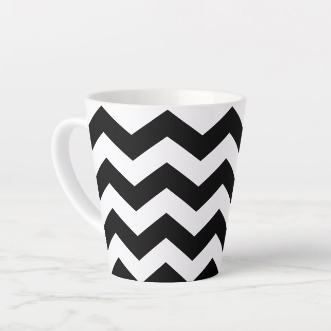 Caneca De Café Latte Zigzag Chevron Preto E Branco (Ângulo esquerdo)