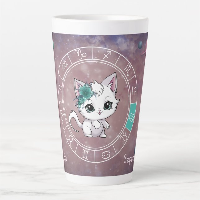 Caneca De Café Latte Zodiac Virgo Cute Cat Planet Astrologia (Frente)