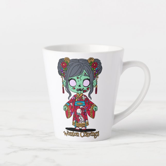 Caneca De Café Latte Zombie Chinês Bonito (Direita)