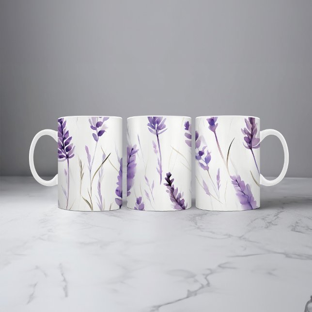 Caneca De Café Lavanda Aquarela Café Floral (Criador carregado)