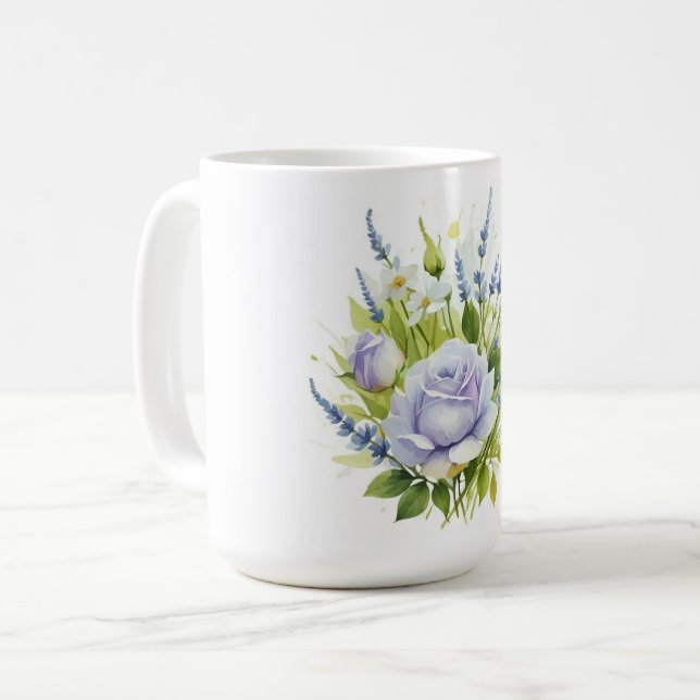 Caneca De Café Lavanda de aquarelas Flores selvagens (Frente Esquerda)