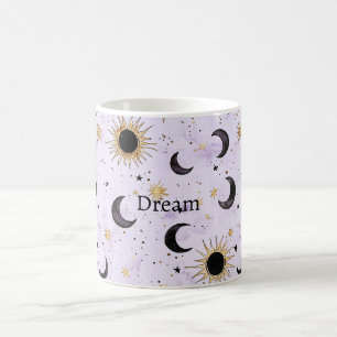 Caneca De Café Lavanda Dourado Preto Sol Lua
