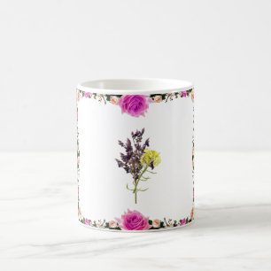 Caneca De Café Lavanda e Design Botânica Amarelo