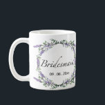 Caneca De Café Lavanda e Eucalyptus Bridesmaid<br><div class="desc">Uma design romântica e elegante com a palavra "dama de honra" enquadrada por eucalipto e lavanda pintada em aquarela.</div>