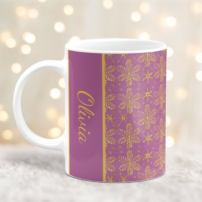 Caneca De Café Lavanda e flocos de neve Dourados (Criador carregado)