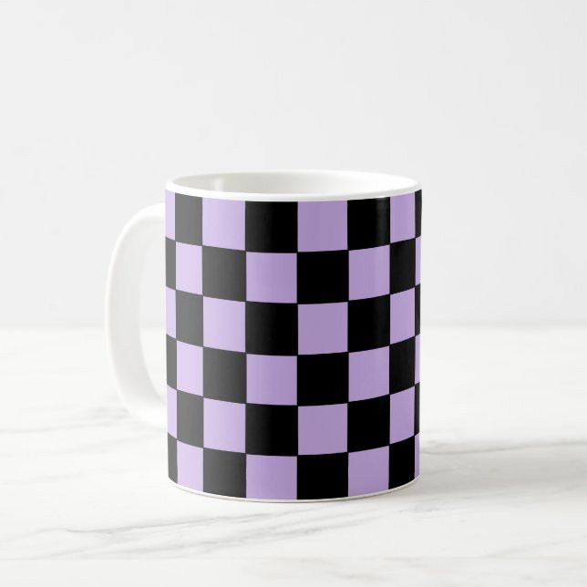 Caneca De Café Lavanda e preto verificados (Frente Esquerda)