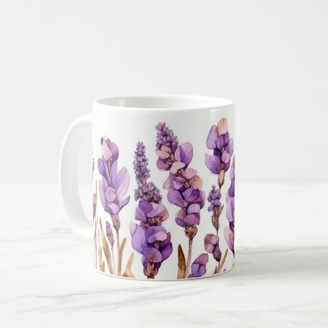 Caneca De Café Lavanda Elegante - Cama Cerâmica (Frente Esquerda)