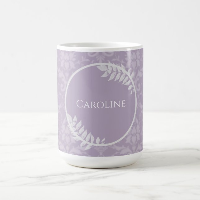 Caneca De Café Lavanda Elegante Damask Personalizado (Centro)