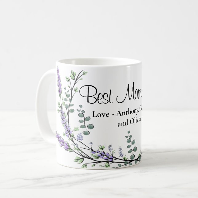 Caneca De Café Lavanda Elegante Eucalyptus Melhor Mãe De Todos (Frente Esquerda)