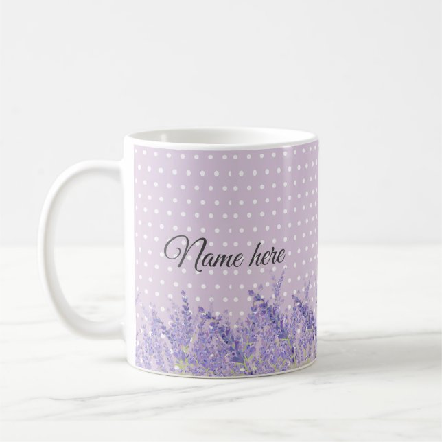 Caneca De Café lavanda, elegante, moderno, moderna, floral, roxo (Esquerda)