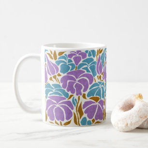 Caneca De Café Lavanda Estilizada De abstrato E Floral Azul