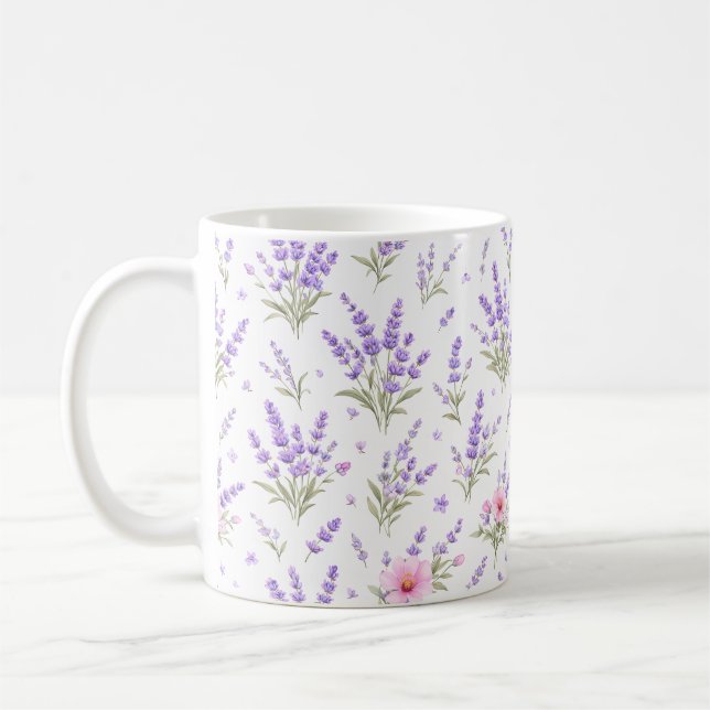 Caneca de Café Lavanda & Flor Silvestre Rosa em Aq (Esquerda)