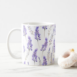 Caneca De Café Lavanda Flores Presas Estilo de Aquarela