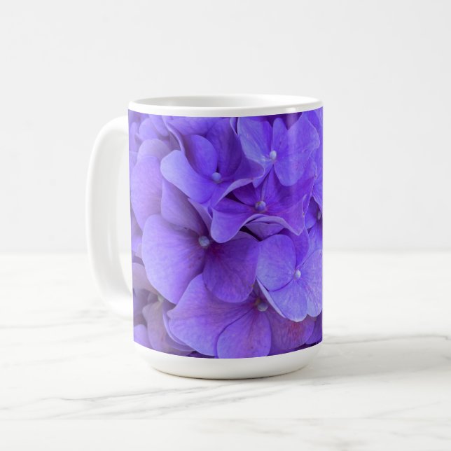 Caneca De Café Lavanda lilás púrpura Hidrópias Púrpuras Flores (Frente Esquerda)