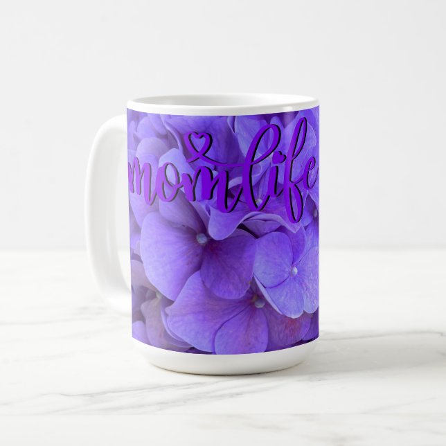 Caneca De Café Lavanda lilás púrpura Hidrópias Púrpuras Flores (Frente Esquerda)