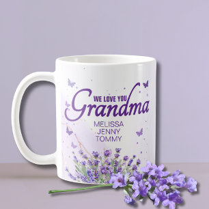 Caneca De Café Lavanda Roxa Elegante Nós Te Amamos Vovó