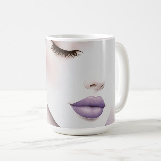 Caneca De Café Lavanda Roxa Personalizada Mulher Elegante Beleza  (Frente Esquerda)