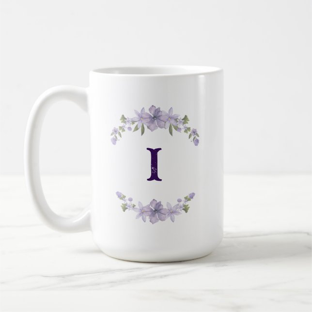 Caneca De Café Lavender Floral Initial Personalized Monogram (Esquerda)