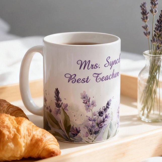 Caneca De Café Lavender Spring Floral Best Teacher Appreciation (Criador carregado)