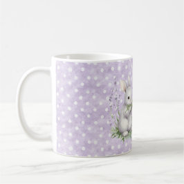 Caneca De Café Lavender White Polka Dots Bunny Rabbit Love