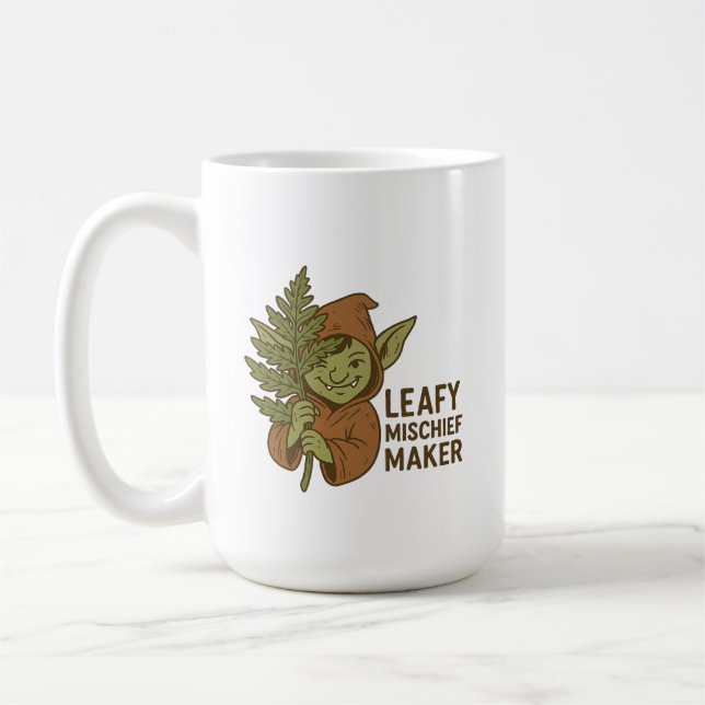 Caneca De Café Leafy Mishead Maker - Criatura Florestal Cute Gobl (Esquerda)
