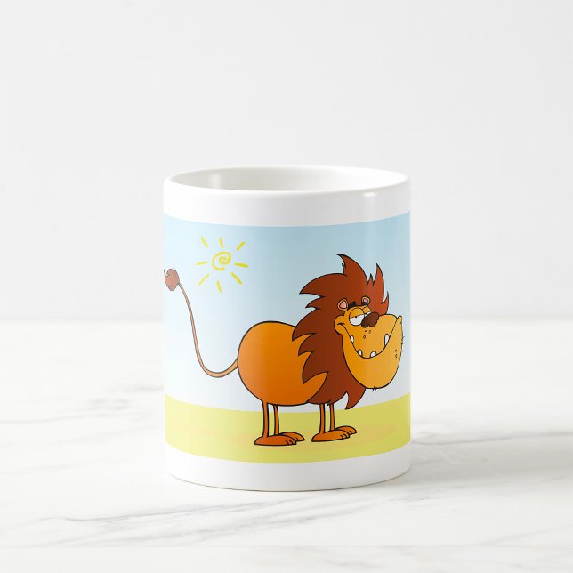 Caneca De Café Leão de Cartoon Engraçado no Animal Safari Sol (Criador carregado)