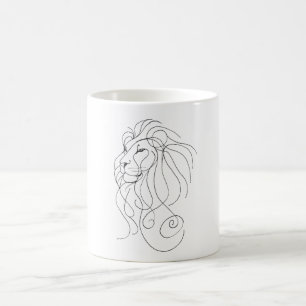 Caneca De Café Leão Desenhado à Mão - Arte Minimalista de Linha