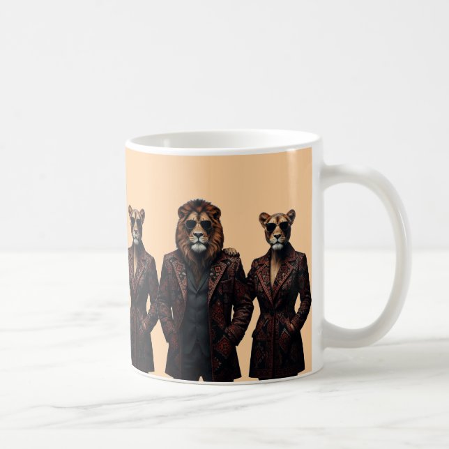 Caneca De Café Leão e Leoa Poderoso Casal em Estilo Étnico  (Direita)
